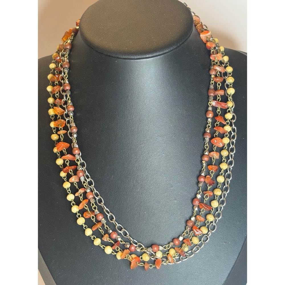 Vintage Mixed Metal Boho Multi-Strand Necklace Bead Layered 20"